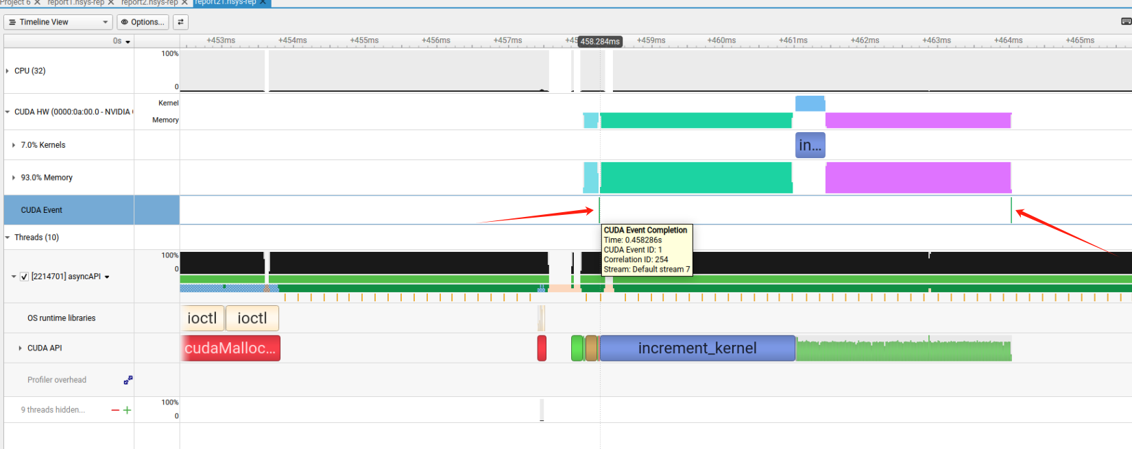 CUDA event trace screenshot
